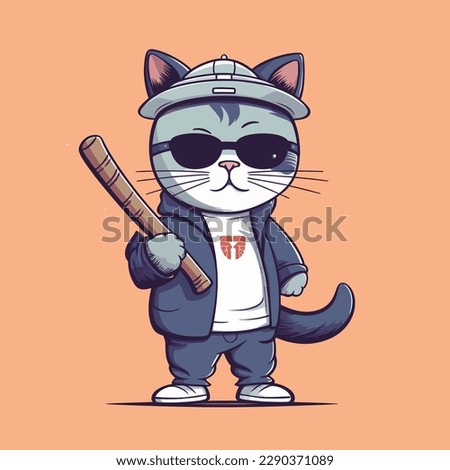 A cartoon image of a cat wearing a hat and sunglasses vector illustration animal character concept