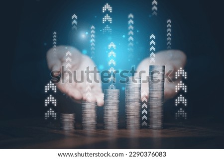 Coins and percentage icons, Interest rates, Financial banking increase interest rate or mortgage investment, Business growth , Finance investments economy and inflation