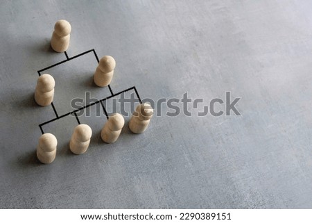 Company hierarchical organizational chart using wooden dolls with copy space. Royalty-Free Stock Photo #2290389151