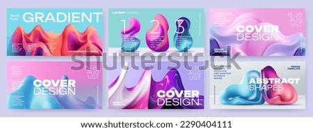 Abstract creative covers or horizontal posters in modern minimal style for corporate identity, branding, social media ads, promo. Modern layout design template with 3d dynamic liquid gradient shapes Royalty-Free Stock Photo #2290404111