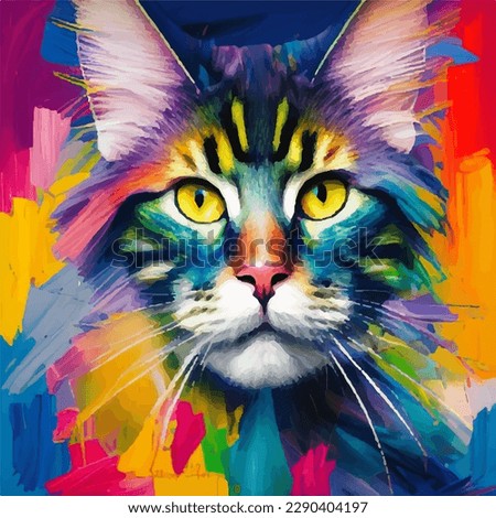 cat watercolor painting colorful collage illustration