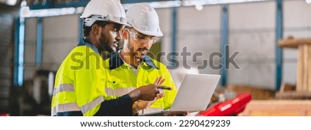 professional technician engineer with safety helmet hard hat working in industrial manufacturing factory, men at work to checking equipment of machinery production technology or construction operating