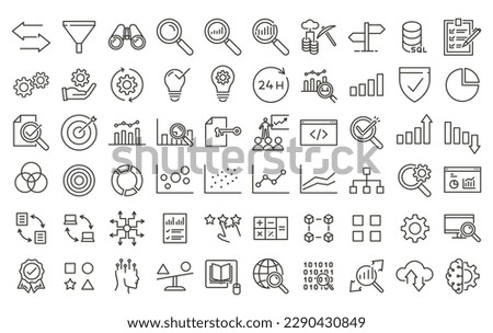 60 vector thin line editable icons related with data, analytics, finance, graphs and charts Royalty-Free Stock Photo #2290430849
