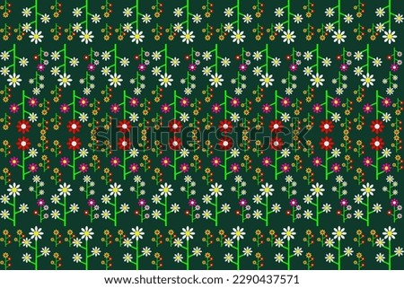abstract fabric pattern floral green background pink red white flowers for fabric, pillows, blankets, curtains, textiles, prints