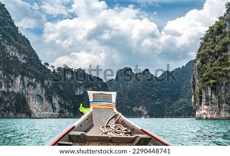 Amazed nature scenic landscape with boat for traveler, Attraction famous landmark tourist travel Phuket Thailand summer vacation trips, Tourism destinations place Asia
