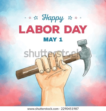 Happy International Labor Day poster template and celebration. Safety hard hat and Construction tools. Sale promotion advertising Poster or Banner for Labor Day. Vector illustration.
