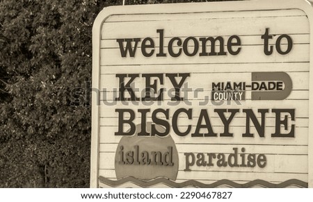 Welcome to Key Biscayne road sign in Miami, Florida Royalty-Free Stock Photo #2290467827
