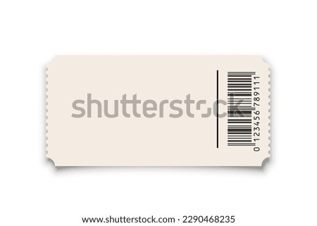 Theater, cinema ticket realistic vector template. Coupon, discount voucher mockup. Movie, raffle, carnival blank ticket with barcode and text space. Concert, event, festival paper admit layout. Royalty-Free Stock Photo #2290468235