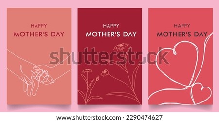 set minimalist simple happy mother day vertical design vector background. simple love heart, hand, flower line design theme Royalty-Free Stock Photo #2290474627