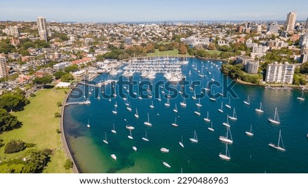 Aerial drone view of Rushcutters Bay and Elizabeth Bay in East Sydney, NSW Australia on a sunny day