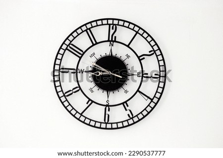 Wall clock isolated in the center of the image. Office to Start 8:50 AM. Background to create a black white poster, template or texture for marketing or sales in business or time related services. 