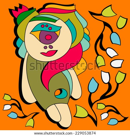Card for birthday recognition in love. Girl with crown.Cards of congratulations.Childish vector card in sweet colors. 