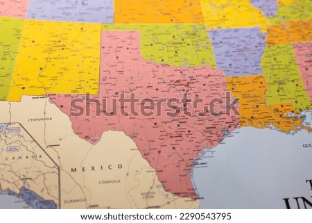 Texas State on the map. Mexico Map. Discover the Beauty of Texas State through this Map. Map of the states of Texas with selective focus on state names