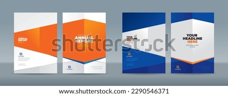 Abstract geometric shape on orange and blue color background - A4 size book cover front and back side template set for annual report, magazine, booklet, proposal, portfolio, brochure, poster