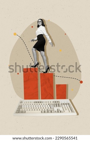 Photo cartoon comics sketch collage picture of purposeful lady walking achieving success isolated creative background