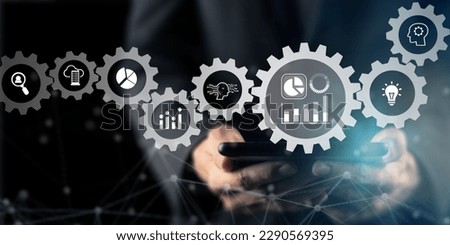 Business analytics (BA), business intelligence (BI). Data driven insights to make informed decisions. Using AI for the big data analytics. Utilizing data driven decision making to improve performance. Royalty-Free Stock Photo #2290569395