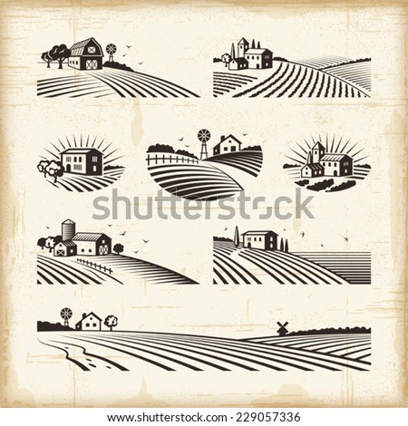Retro landscapes. Editable EPS10 vector illustration with clipping mask. Royalty-Free Stock Photo #229057336