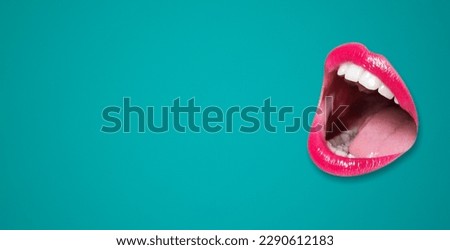 Red Paint colored female lips on color background
