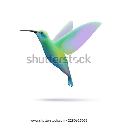 Flying colibri 3d illustration, soft gradient shape, isolated