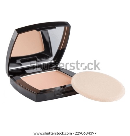 Cosmetic compact powder for face makeup in a plastic case with a mirror and powder puff on a white background Royalty-Free Stock Photo #2290634397