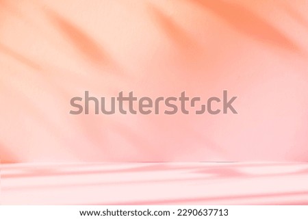 Abstract pink color gradient studio background for product presentation. Empty room with shadows of window and flowers and palm leaves . 3d room with copy space. Summer concert. Blurred backdrop. Royalty-Free Stock Photo #2290637713