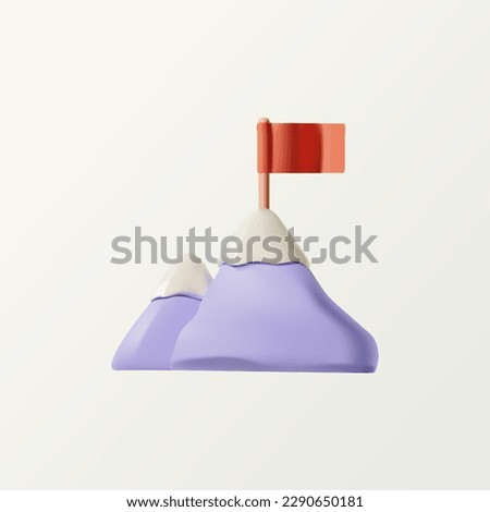 3D business icon of mountain with flag, concept of motivation, achievement, mission success. Royalty-Free Stock Photo #2290650181