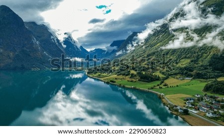 Norway Fjord and cloudy mountains Royalty-Free Stock Photo #2290650823