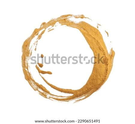 Gold bronze glitter brushstroke painting circle blot smear. Abstract glow shine stain on white background. Royalty-Free Stock Photo #2290651491