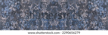 Old blue gray  vintage shabby damask patchwork tiles stone concrete cement wall texture background banner panorama