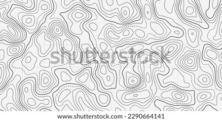 Ocean topographic line map with curvy wave isolines vector illustration. Sea depth topographic landscape surface for nautical radar readings. Cartography texture abstract banner of relief ocean floor. Royalty-Free Stock Photo #2290664141