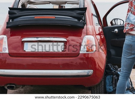 Blank License Plate On vehicle. empty License Plate. no text. place for text, space for text. blank white license plate on a car with copy space. Blank License Plate On car. Royalty-Free Stock Photo #2290675063