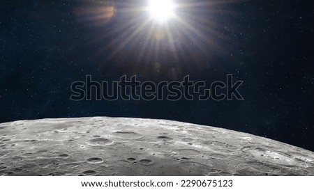 Moon surface in deep bright space. Future Artemis mission from Earth planet on Moon satellite. Return of astronauts. Elements of this image furnished by NASA Royalty-Free Stock Photo #2290675123