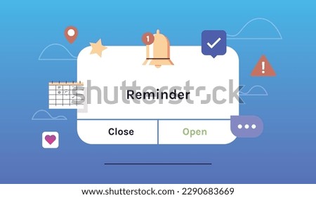 Reminder, notification page with floating elements and business planning, events, timetable flat vector illustration.