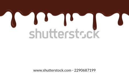 Chocolate flowing down on white background. Dripping melted chocolate background with space for text, isolated flat vector illustration