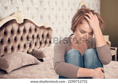 Portrait of Sad young Crying Woman at home