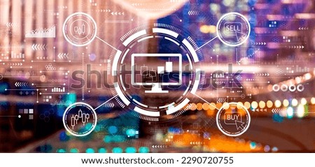Stock trading theme with big city lights at night