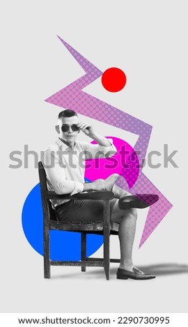 Creative collage of office man on chair and have fun