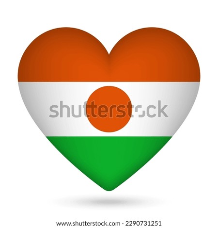 Niger flag in heart shape. Vector illustration.
