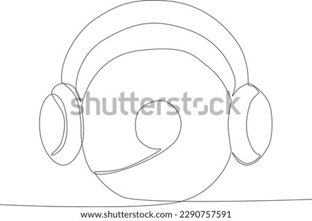 A vinyl record-wearing headphones. World music day one-line drawing