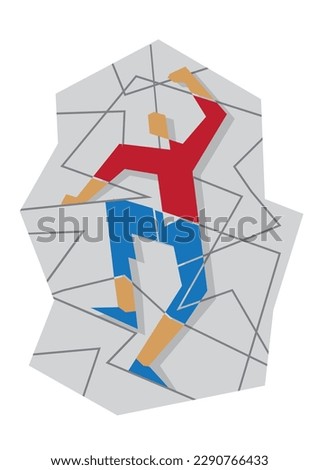 
Mountaineer on a rock wall.
Geometric stylized Illustration of climber. Isolated on white background. Vector available.