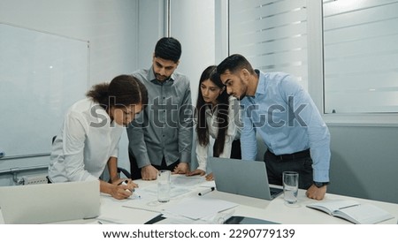 Woman team leader, successful employee mentor training diversity subordinates at corporate workshop presentation. Female business coach top manager presenting new project plan at conference office Royalty-Free Stock Photo #2290779139