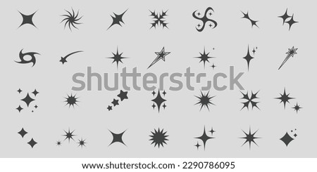 Retro futuristic sparkle icons in y2k style. Set of star shapes. Abstract cool shine effect sign vector design. Templates for design, posters, projects, banners, logo, and business cards