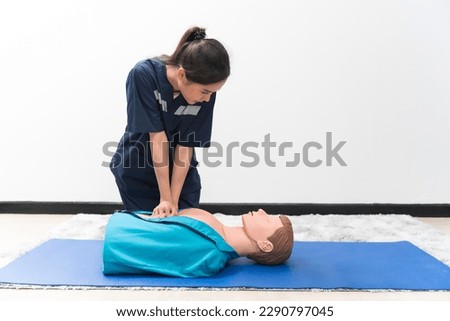 CPR Training ,Emergency and first aid class on cpr doll, Cardiopulmonary resuscitation, One part of the process resuscitation on unconscious person. Royalty-Free Stock Photo #2290797045