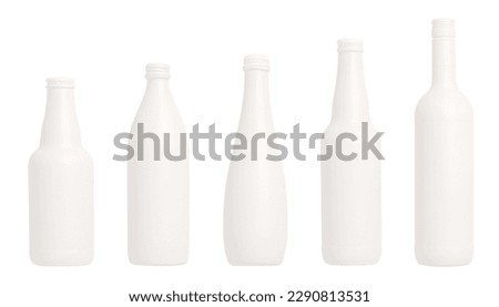 Bottles and jar mockup, glass containers isolated on white or transparent background,. Empty bottles for water, juice and milk drinks, sauce, yogurt, oil and soft beverages, cut out Royalty-Free Stock Photo #2290813531