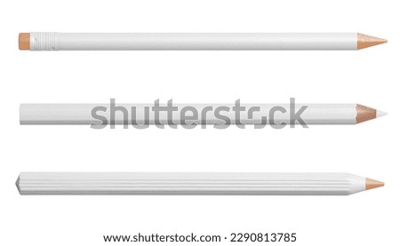 minimalist set of white pencils isolated on transparent background, minimal design element for business or school, education, top view, flat lay, cut out