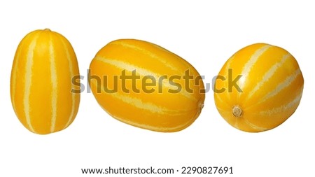 Summer Fruit and Vegetables Three Korean Yellow Melons (Chamoe) Isolated on a White Background Royalty-Free Stock Photo #2290827691