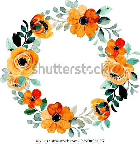 Green yellow floral watercolor wreath for wedding, birthday, card, background, invitation, wallpaper, sticker, decoration etc.
