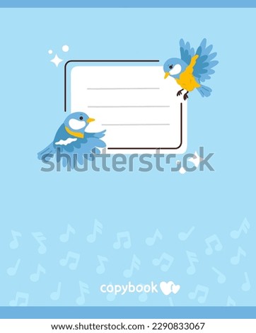 Vector illustration design of cute cartoon blue tit couple for copybook cover