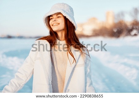pretty woman winter clothes walk snow cold vacation travel