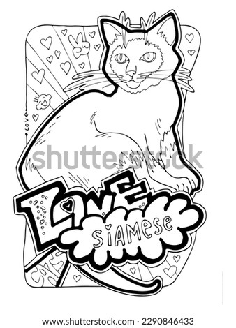 Colouring book pages with different cats for cat lovers adults and kids. Hand drawn line illustration, cartoon character style. coloring hobby for relaxation and antistress.